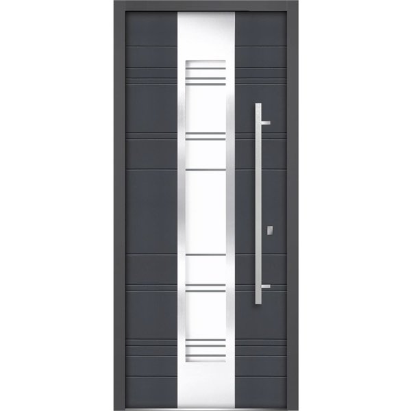 Vdomdoors Front Exterior Prehung Clear Glass Steel Door 36x80 " InswingDeux 5755 GraphiteLite Inserts Modern DEUX5755ED-GRE-36-LH